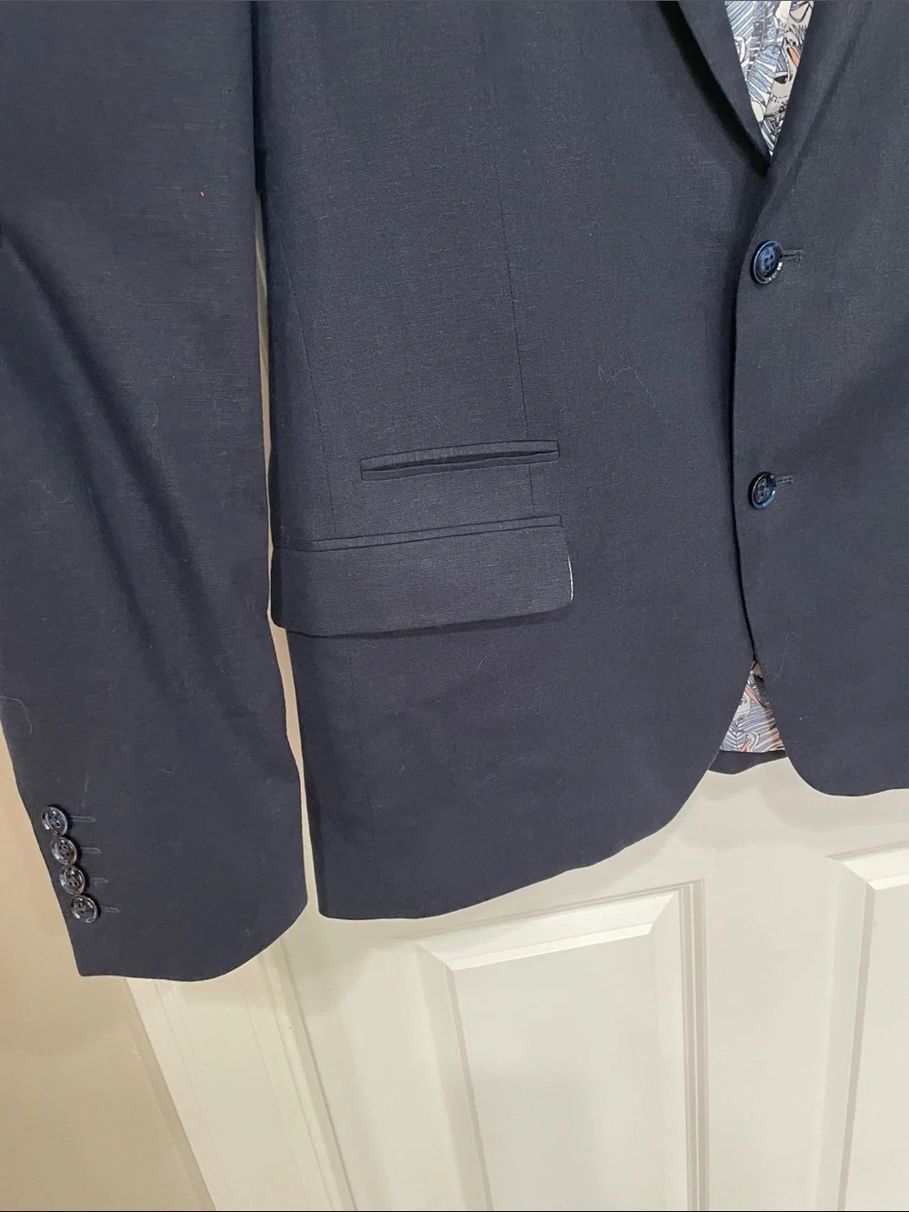 Paisley & Gray Dover Notch Blazer Size 46R Slim Fit Navy Linen Blend Two Button